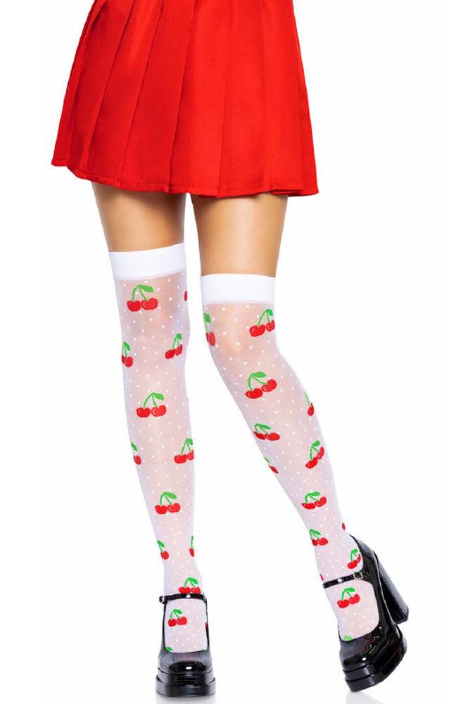 Sheer Polka Dot Cherry Thigh Highs - One Size - White/red - Love It Wet