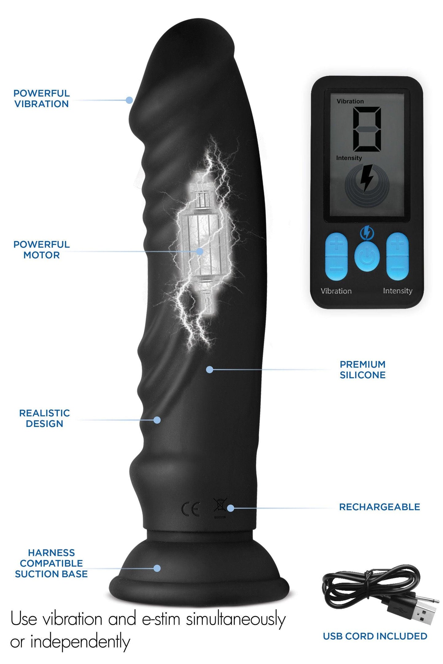 E-Stim and Vibrating Dildo With Remote - Black - Love It Wet