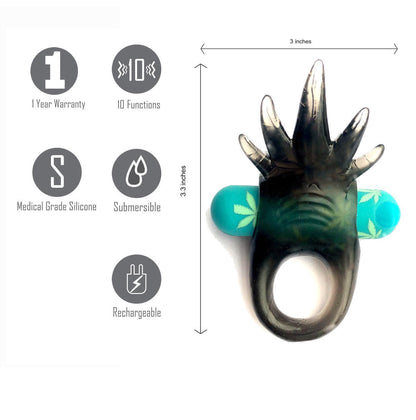 Ziggy Pot Leaf USB Rechargeable Vibrating Erection Enhancer Ring - 420 Series - Love It Wet