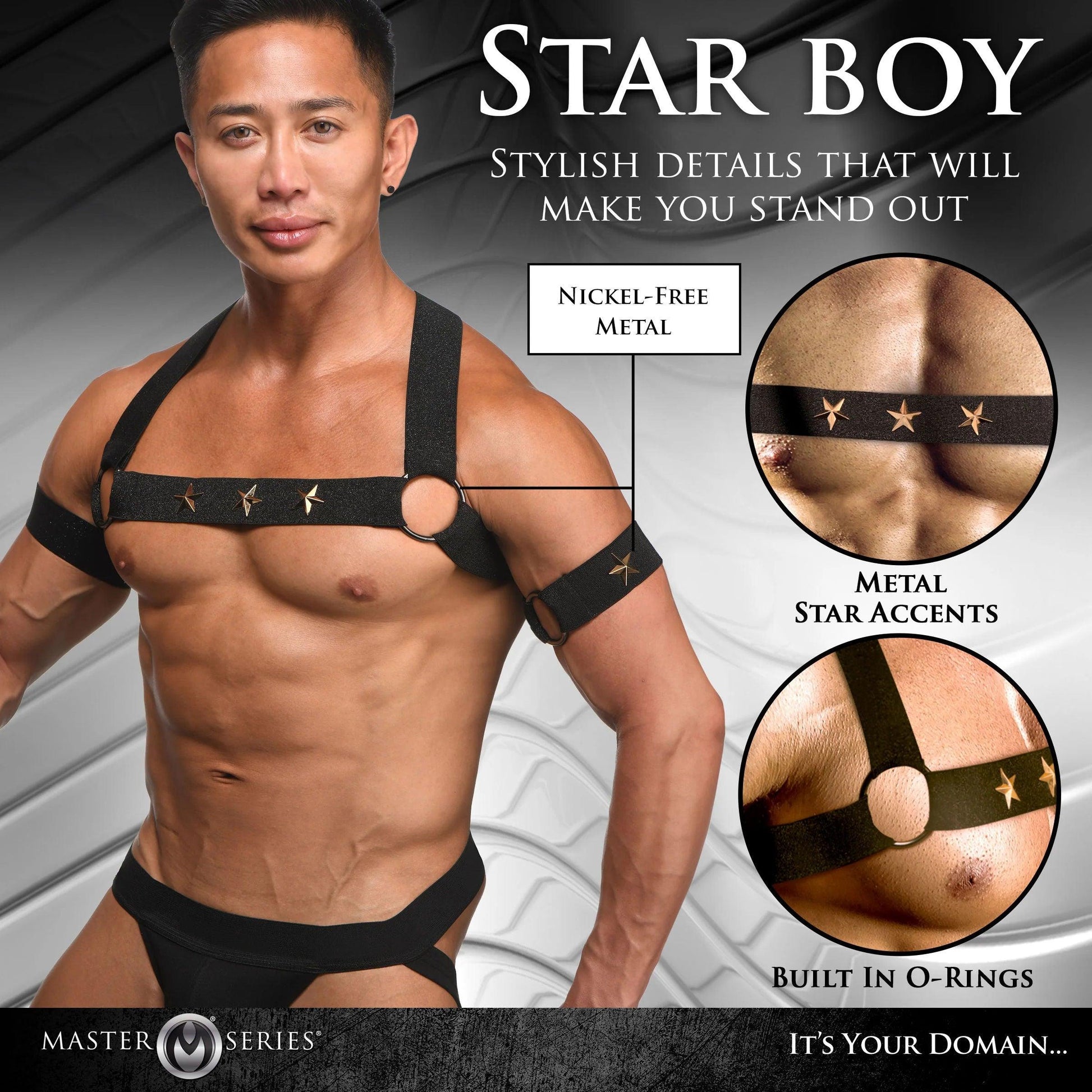 Star Boy Male Chest Harness With Arm Bands - Large/xlarge - Black - Love It Wet