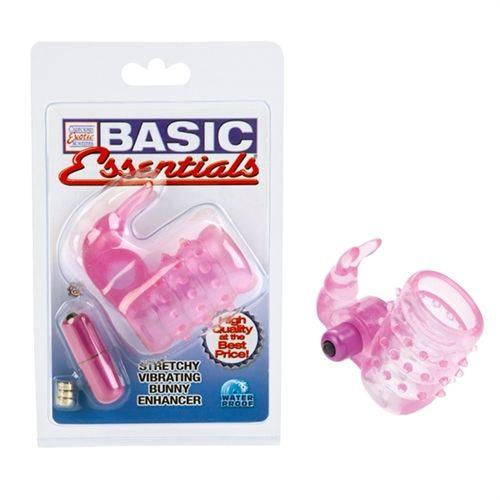 Basic Essentials Stretchy Vibrating Bunny Enhancer - Pink - Love It Wet