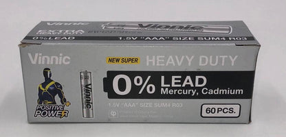 Vinnic Extra Heavy Duty AAA Batteries - 2 Pc./ Shrink Pk. - 60 Pcs. Box - Love It Wet