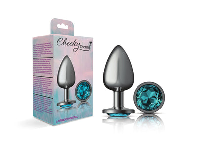 Cheeky Charms-Gunmetal Metal Butt Plug- Round-Teal-Large - Love It Wet