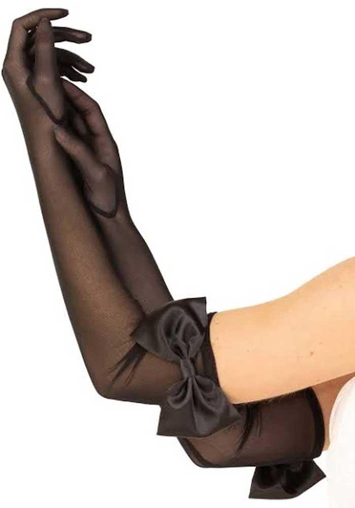 Bow Top Mesh Gloves - One Size - Black - Love It Wet