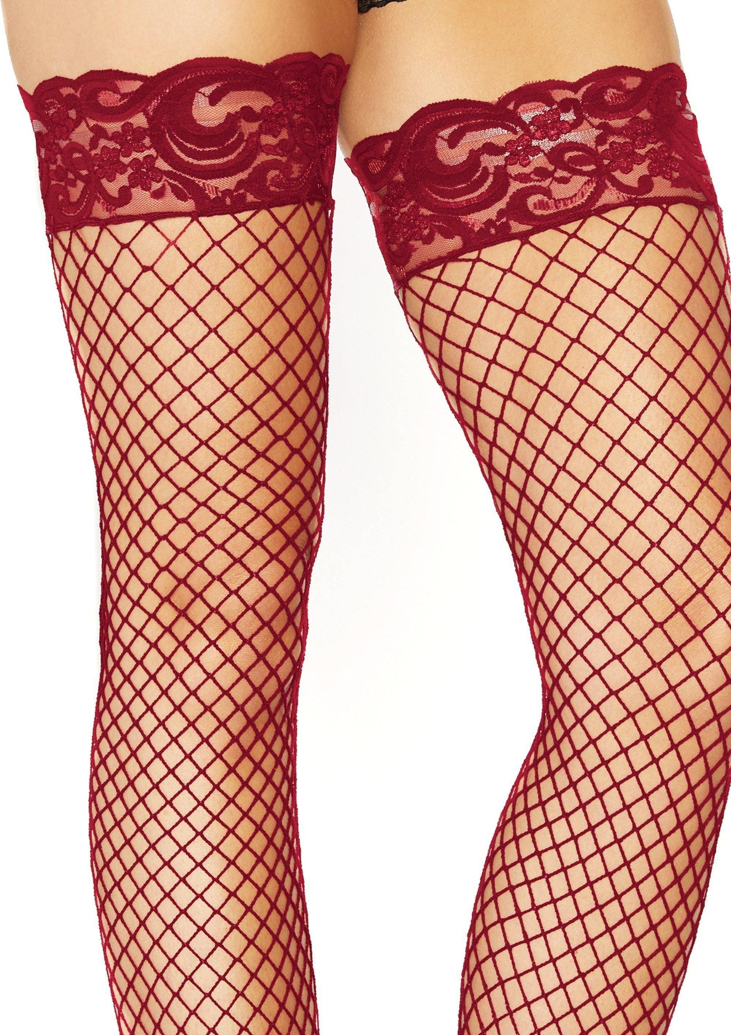 Stay Up Fishnet Thigh Highs - One Size - Burgundy - Love It Wet