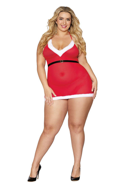 Santa Baby Chemise - Queen Size - Lipstick Red - Love It Wet