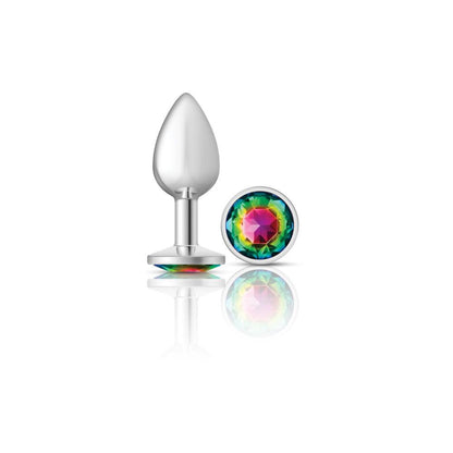 Cheeky Charms-Silver Metal Butt Plug- Round-Rainbow-Small - Love It Wet