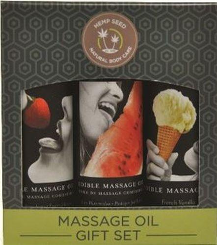 Edible Massage Oil Gift Set Box - 2 Fl. Oz. Bottles - Strawberry, Watermelon, Vanilla - Love It Wet