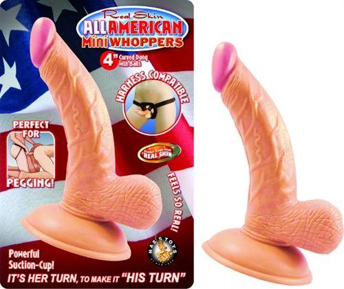 All American Mini Whoppers 4-Inch Curved Dong With Balls - Flesh - Love It Wet