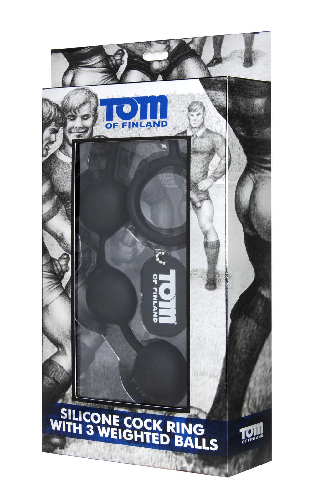 Tom of Finland Silicone Cock Ring With 3 Weighted Balls - Love It Wet