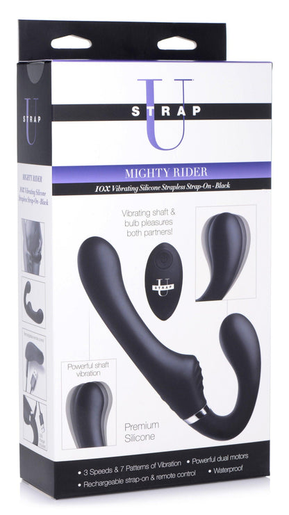 10x Mighty Rider Vibrating Strapless Strap-on Black - Love It Wet