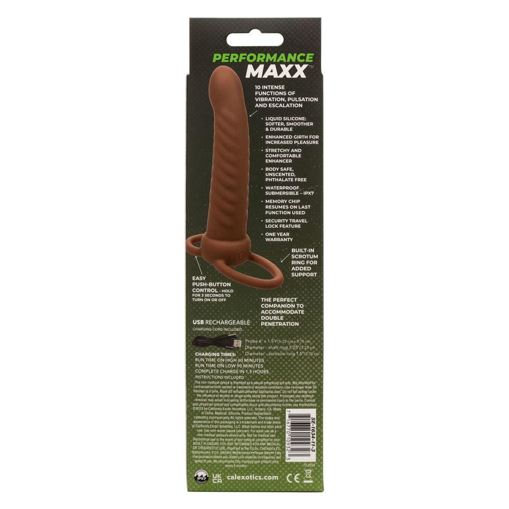 Performance Maxx Rechargeable Ribbed Dual Penetrator - Brown - Love It Wet