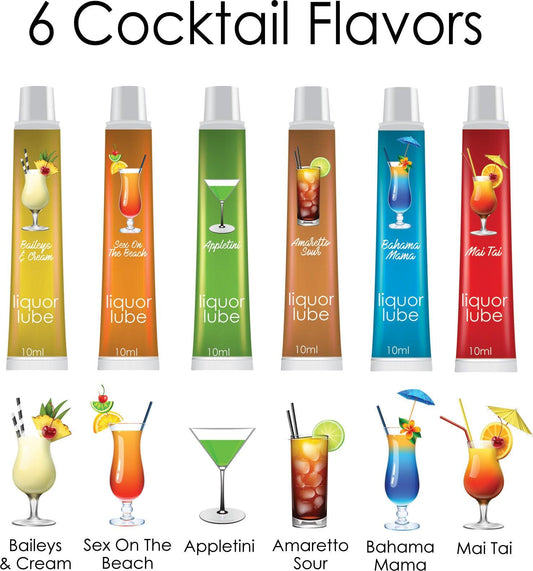 Liquor Lube Assorted Flavors 72 Pcs Display - Display - 6 Cocktail Flavors - 10ml Tubes - Love It Wet