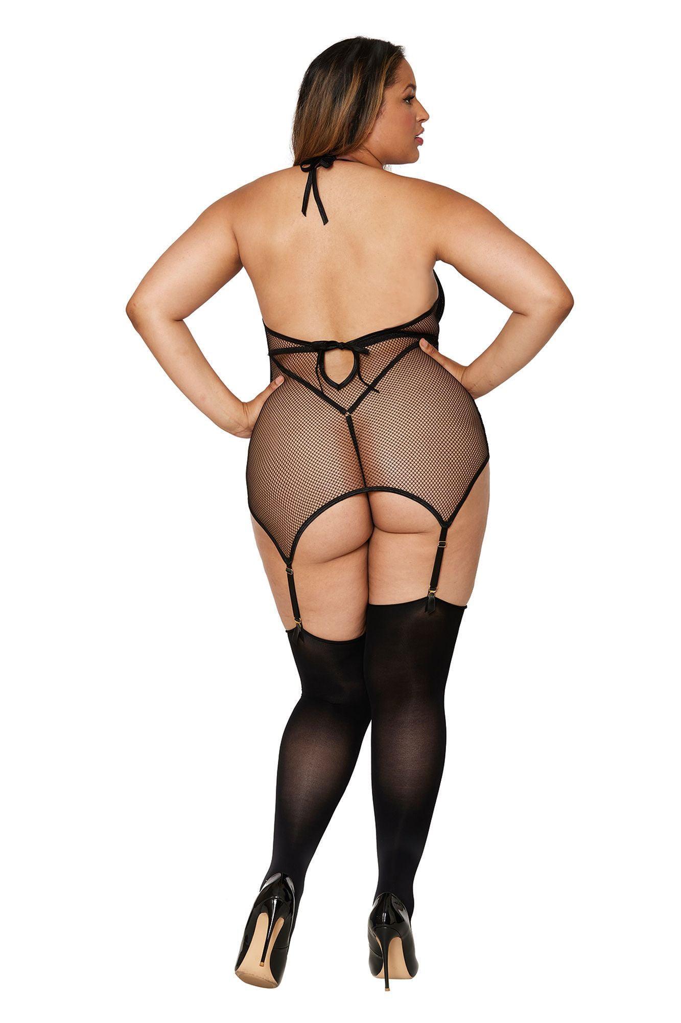 Garter Slip Teddy - Queen Size - Black - Love It Wet