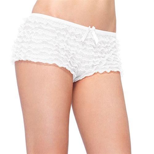 Lace Ruffle Tanga Shorts - One Size - White - Love It Wet