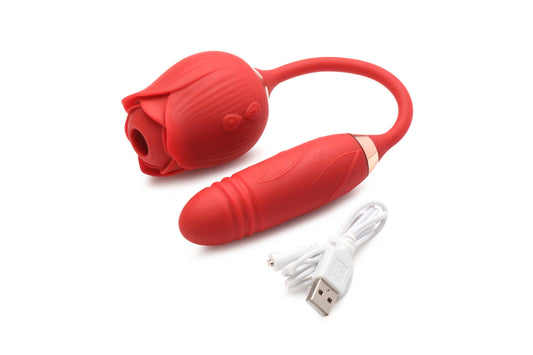 Bloomgasm Romping Rose Suction and Thrusting Vibrator - Red - Love It Wet