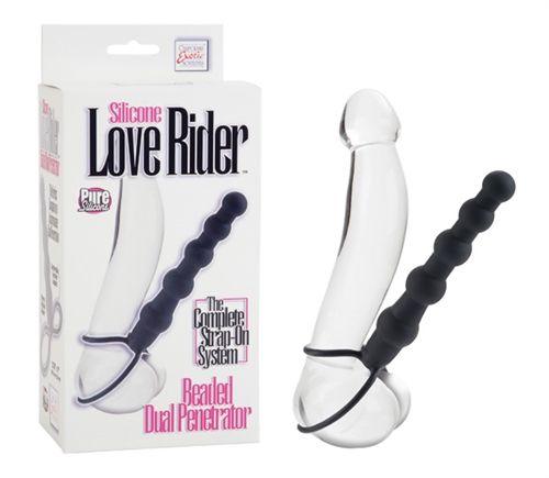 Silicone Love Rider Beaded Dual Penetrator - Black - Love It Wet