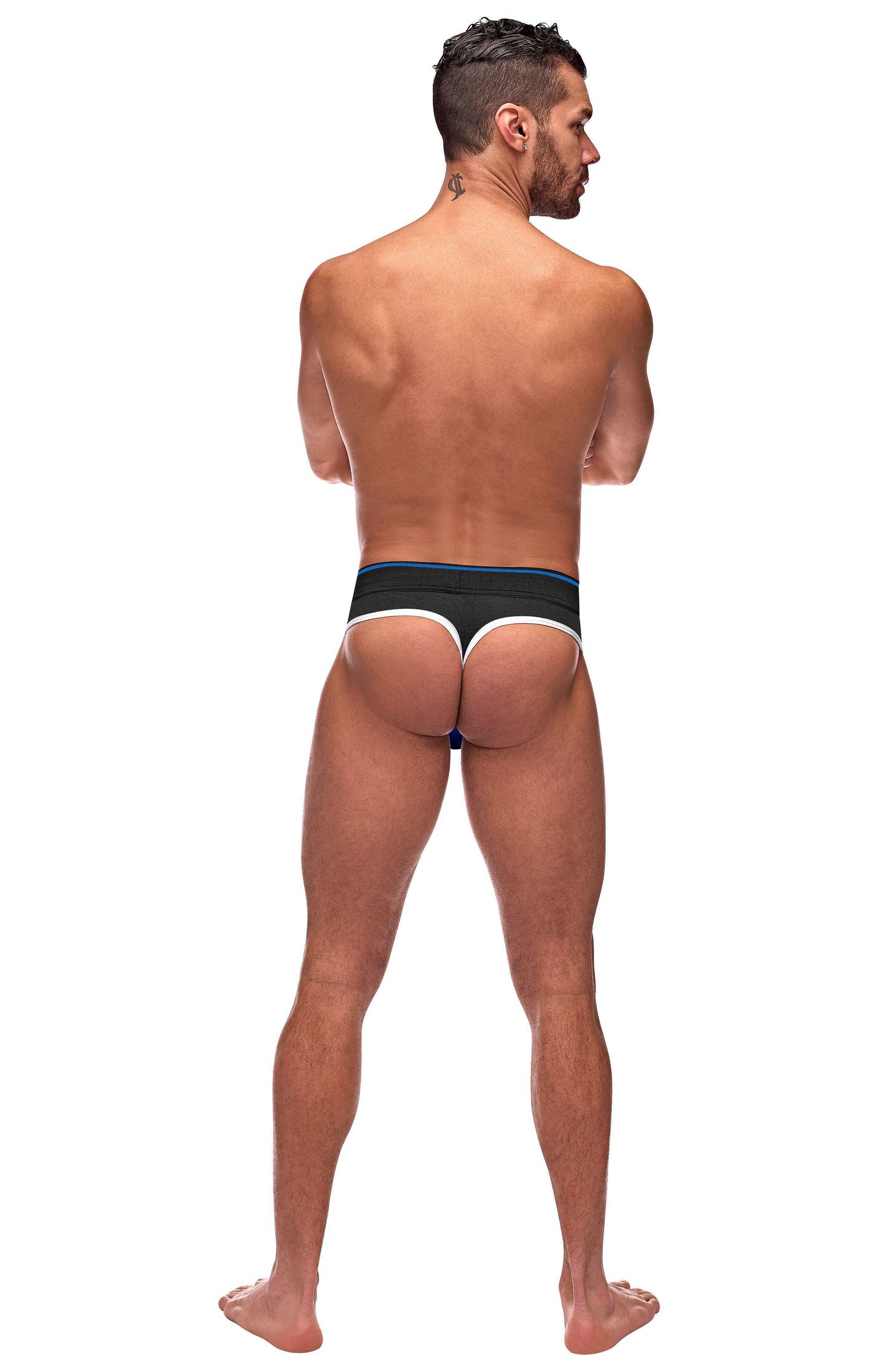 Retro Sport Panel Thong - L/ XL - Black/ Blue - Love It Wet