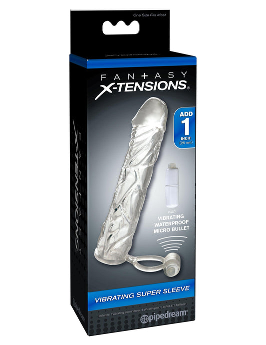 Fantasy X-Tensions Vibrating Super Sleeve - Clear - Love It Wet