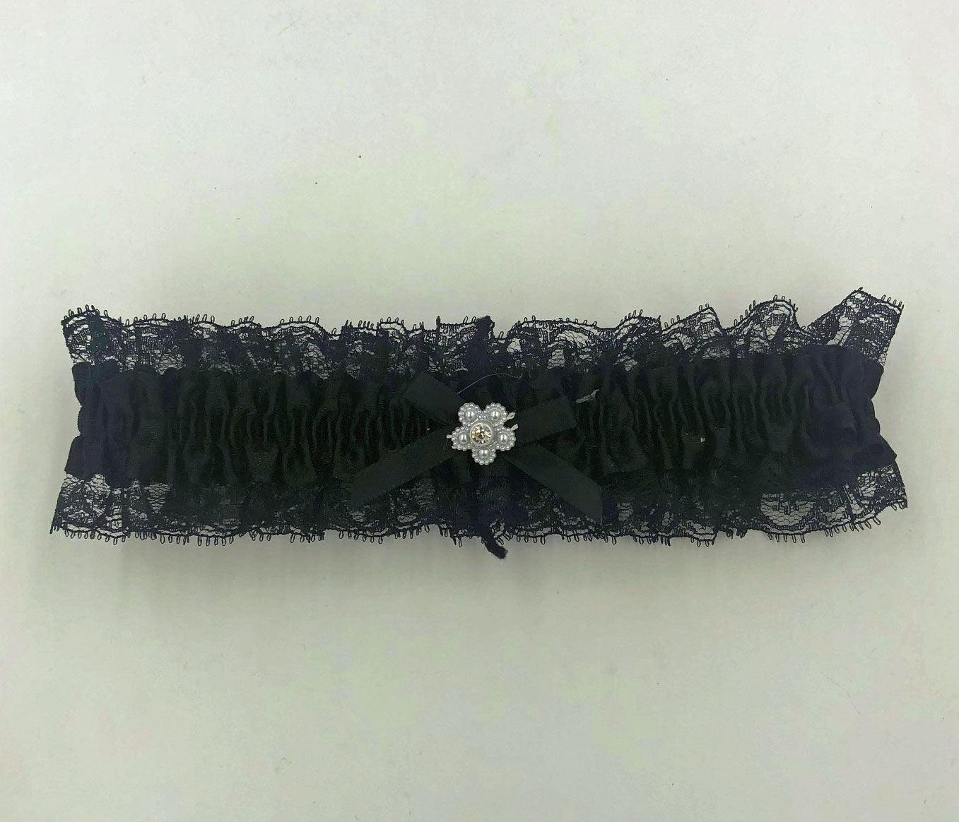 Satin Leg Garter - One Size - Black With Black Lace - Love It Wet