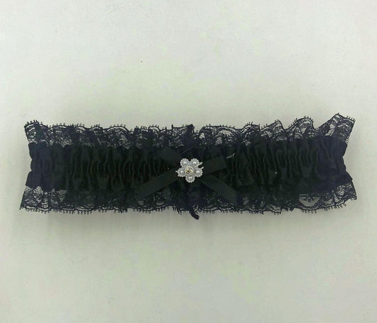 Satin Leg Garter - One Size - Black With Black Lace - Love It Wet