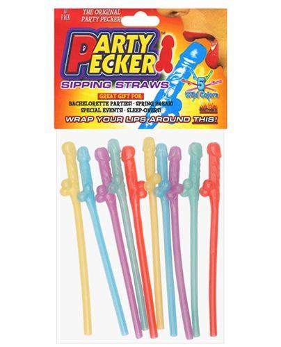 Party Pecker Sipping Straws 10 Pc Bag - 5 Assorted Colors - Love It Wet