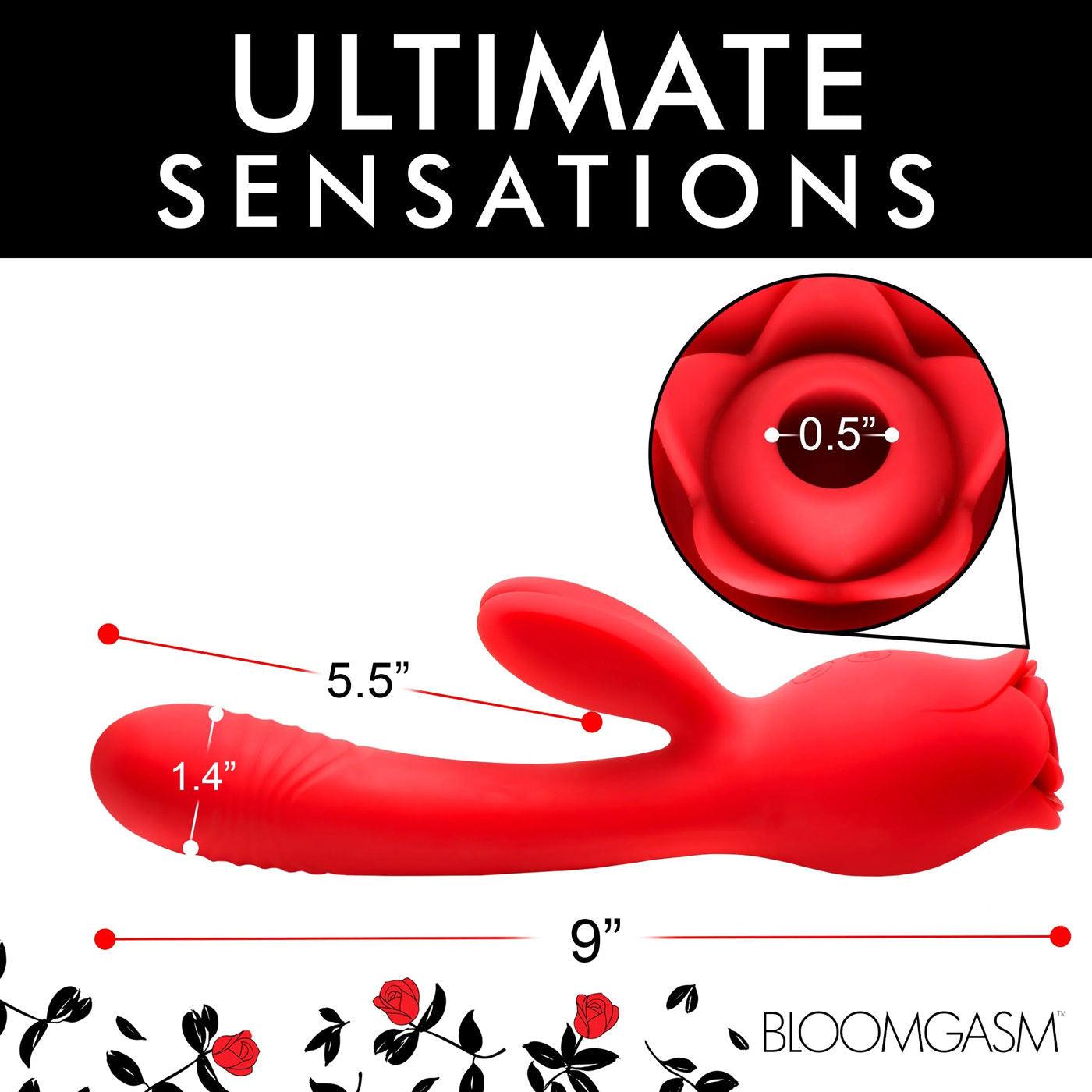 Blooming Bunny Sucking and Thrusting Silicone Rabbit Vibrator - Red - Love It Wet