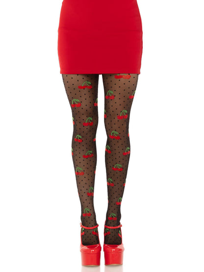 Polka Dot Cherry Tights - One Size - Black - Love It Wet