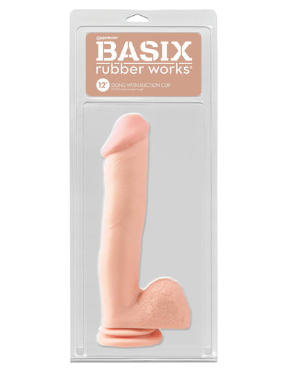 Basix Rubber Works 12 Inch Dong With Suction Cup - Light - Love It Wet