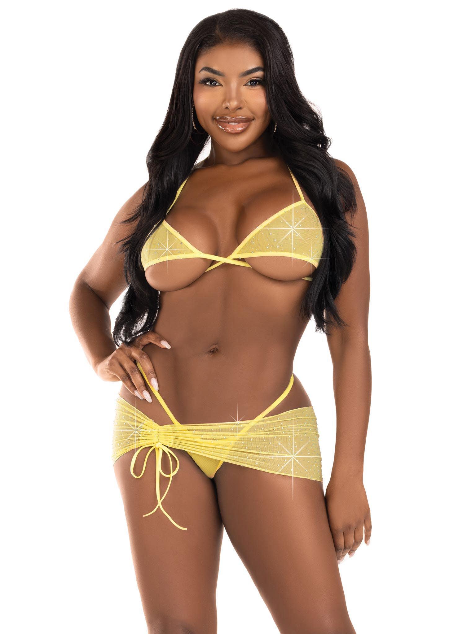 3 Pc Rhinestone Mesh Set - Medium/large - Baby Yellow - Love It Wet