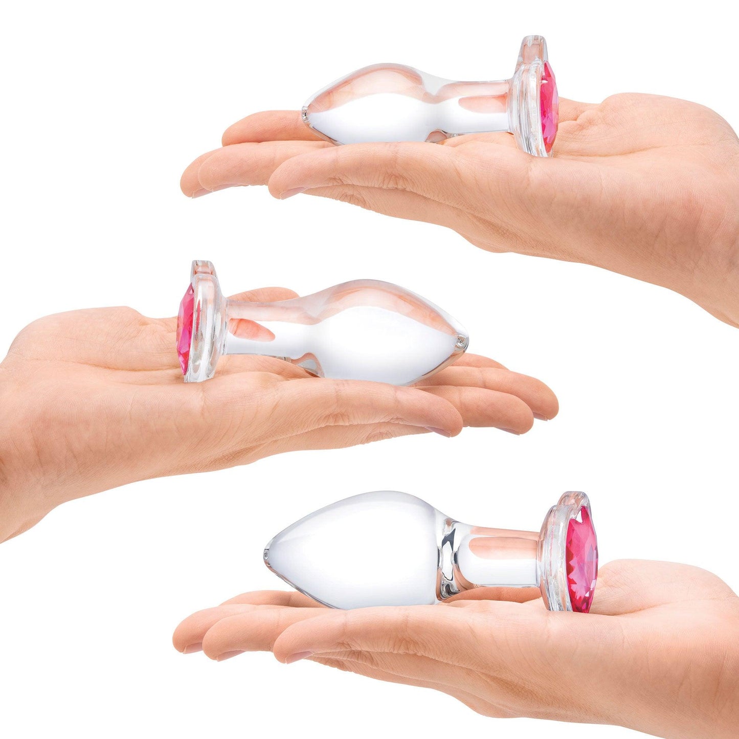 3 Pc Heart Jewel Glass Anal Training Kit - Clear/pink - Love It Wet