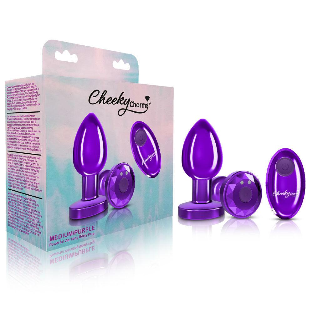 Cheeky Charms - Rechargeable Vibrating Metal Butt Plug With Remote Control - Purple - Medium - Love It Wet