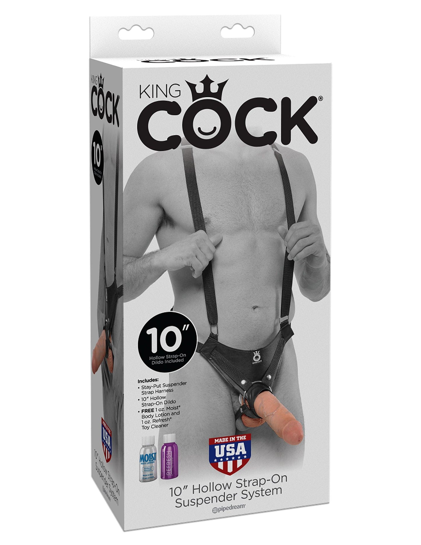 King Cock 10 Inch Hollow Strap-on Suspender System - Flesh - Love It Wet