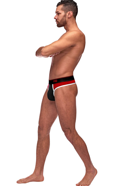 Retro Sport Panel Thong - L/ XL - Black/ Blue - Love It Wet