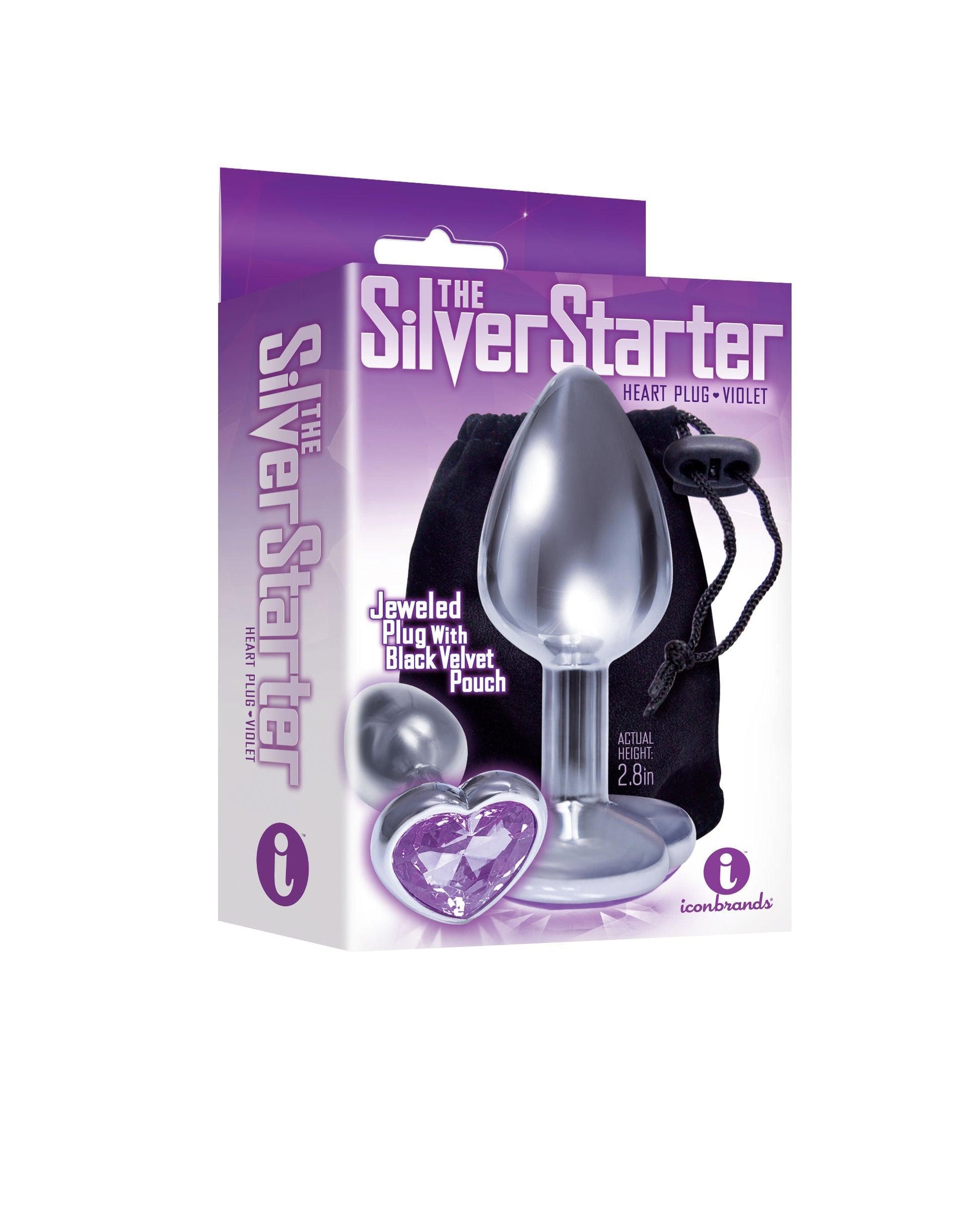 The 9's the Silver Starter Heart Bejeweled Stainless Steel Plug - Violet - Love It Wet