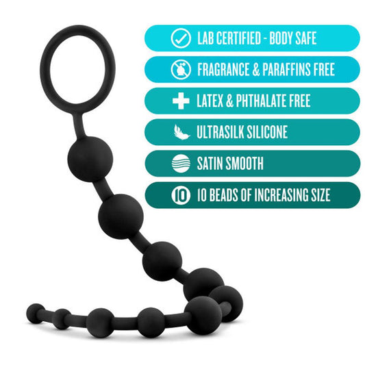 Anal Adventures - Platinum - Silicone 10 Anal Beads - Black - Love It Wet