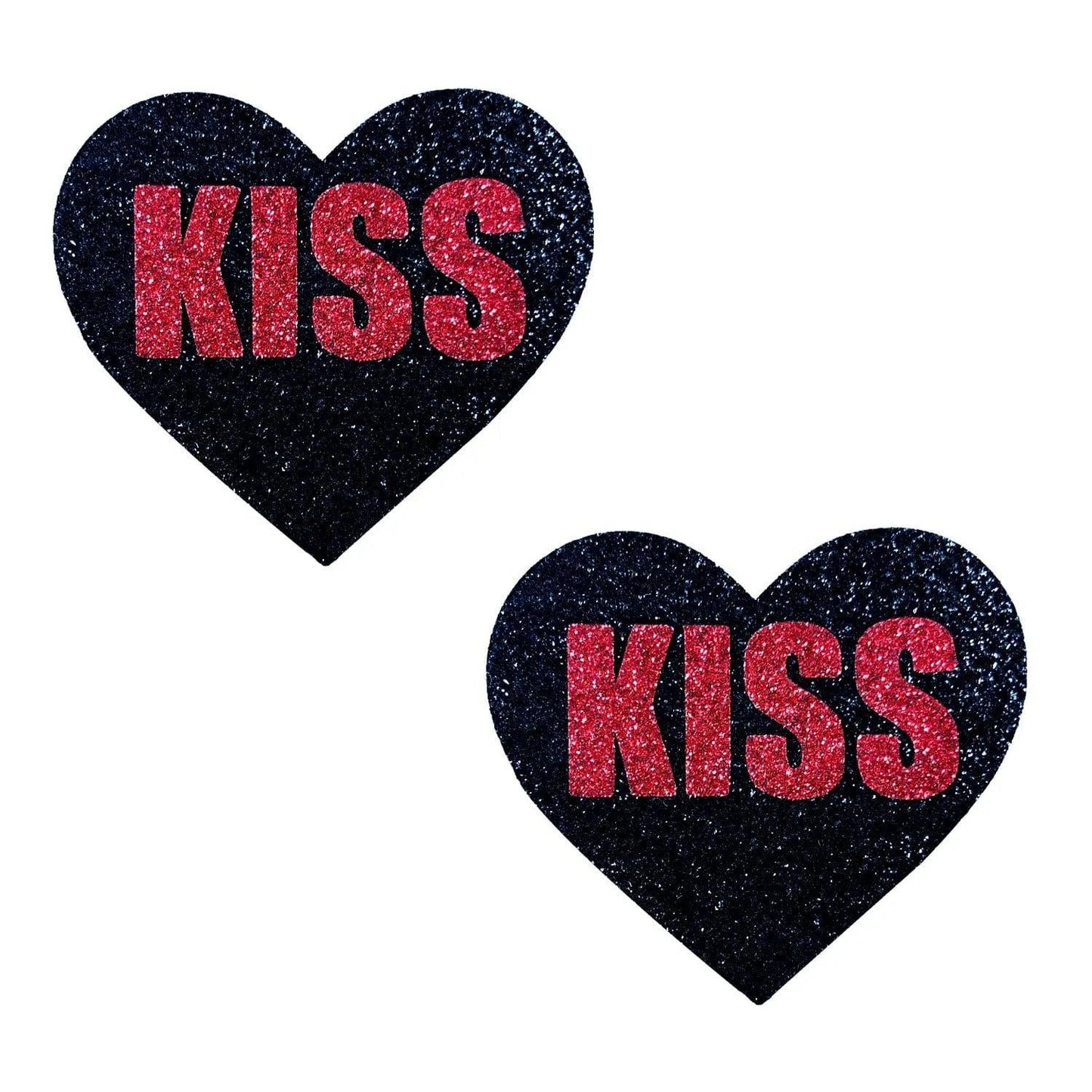 Kiss Red and Black Valentine Glitter Heart Nipple Cover Pasties - Love It Wet