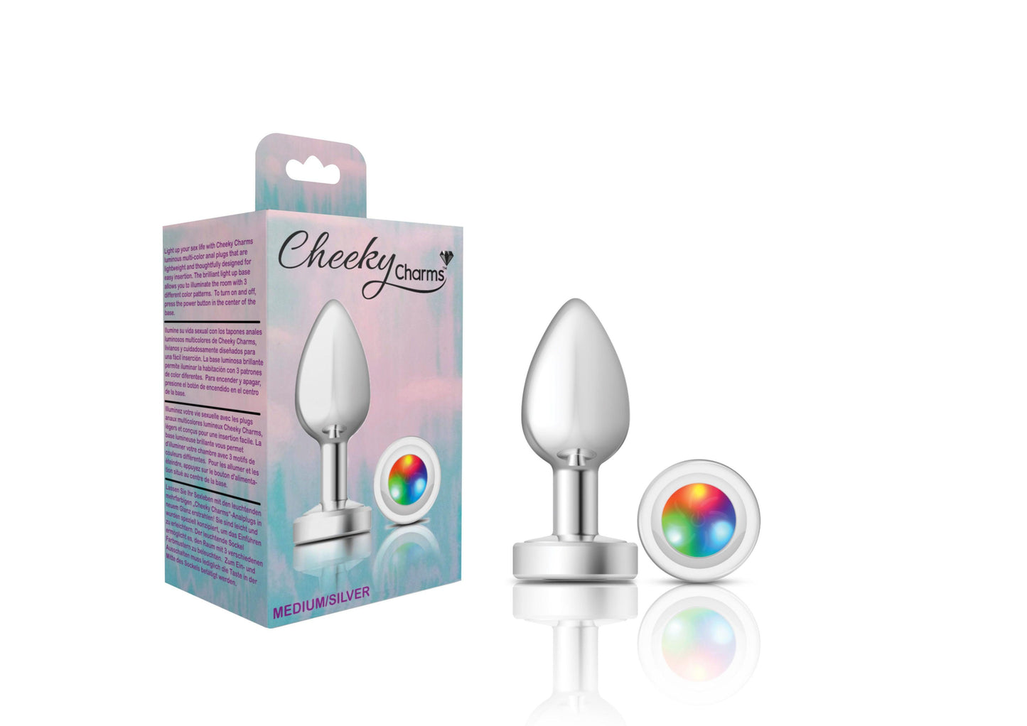 Cheeky Charms-Silver Metal Butt Plug- Light Up-Medium - Love It Wet