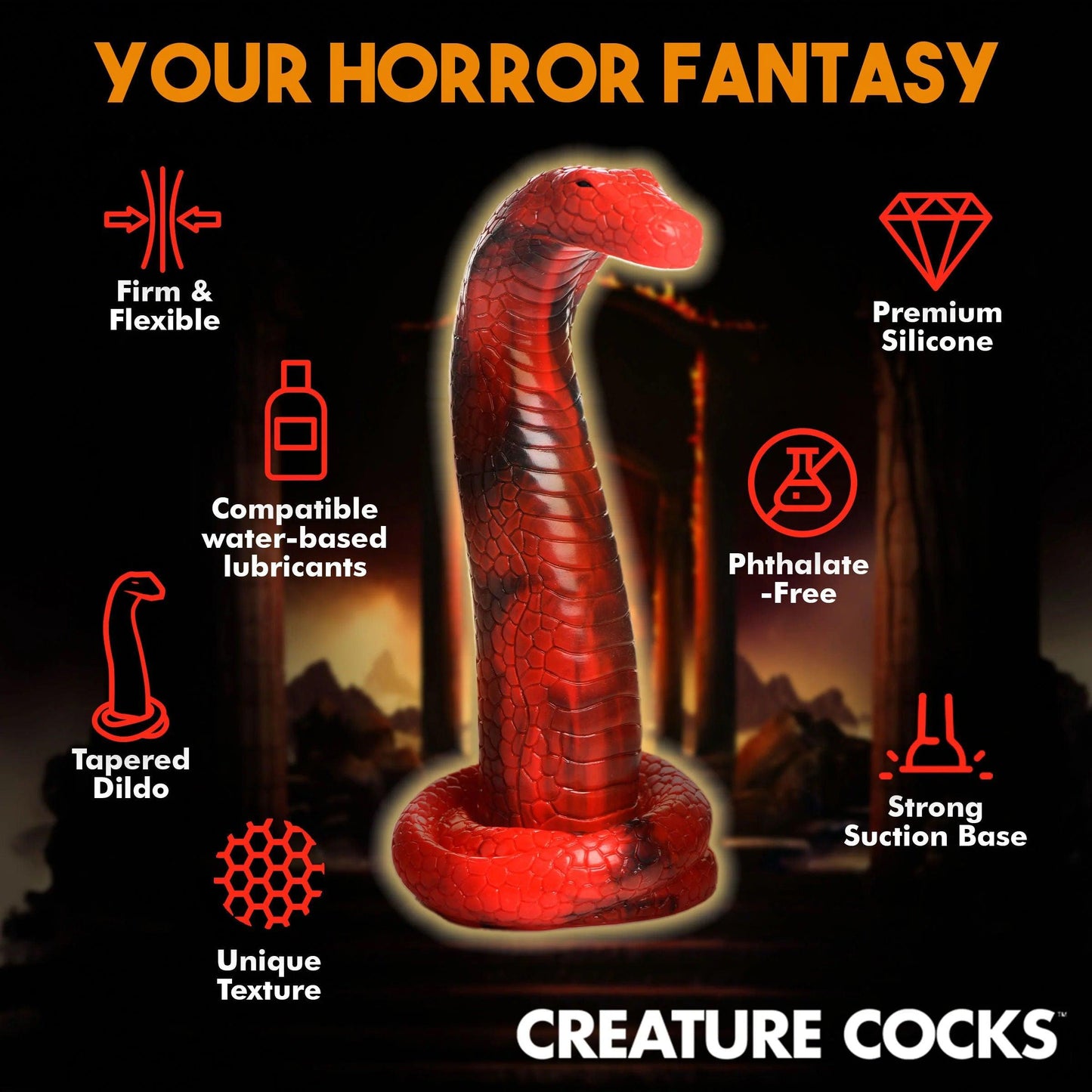 King Cobra King Cobra Silicone Dildo - Red - Love It Wet