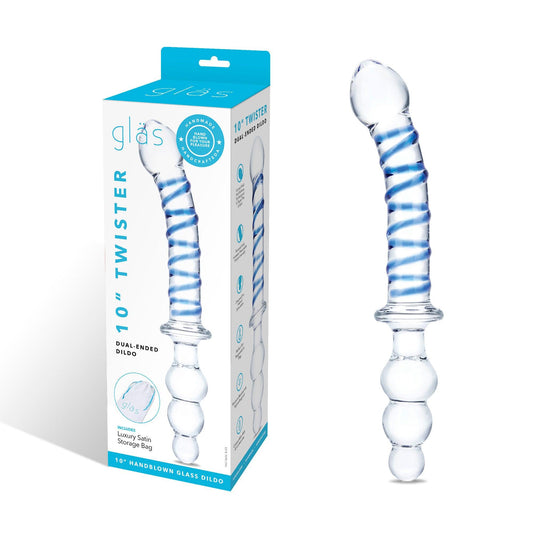 10 Inch Twister Dual-Ended Dildo - Clear/blue - Love It Wet