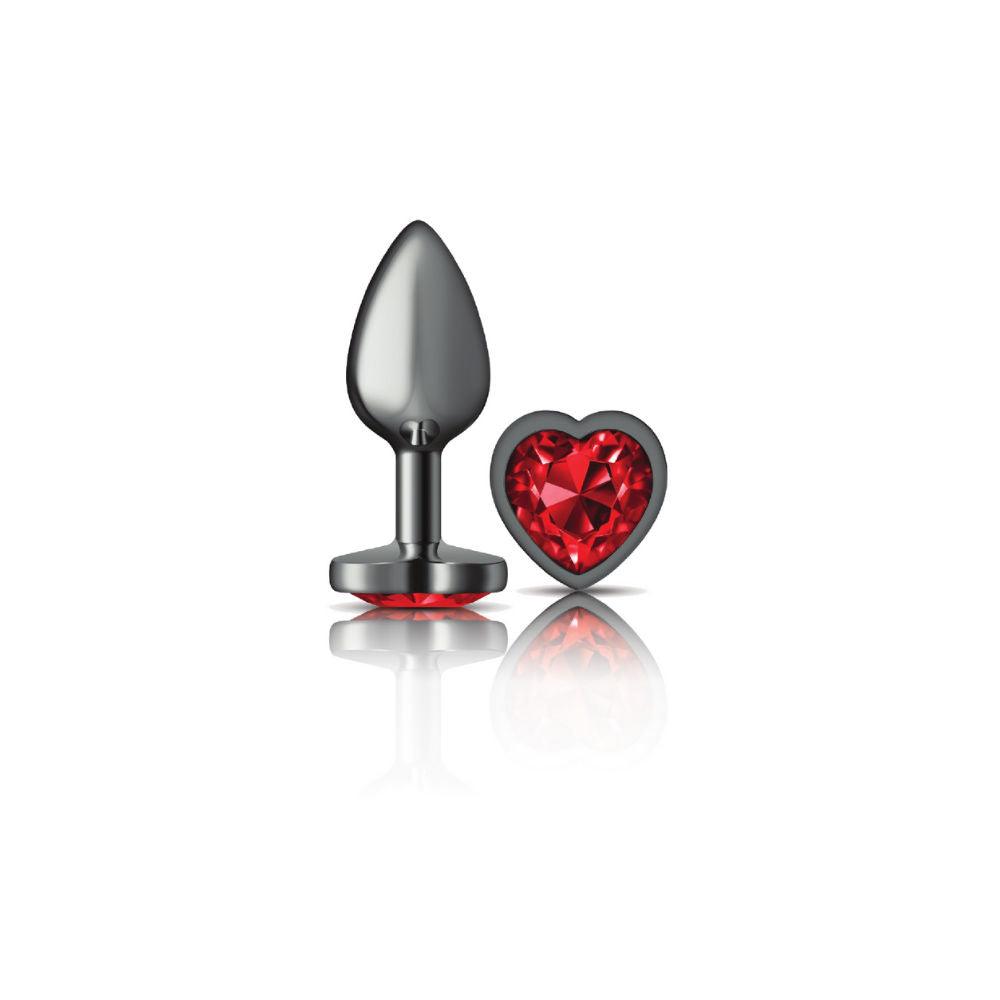 Cheeky Charms-Gunmetal Metal Butt Plug- Heart-Dark Red-Small - Love It Wet