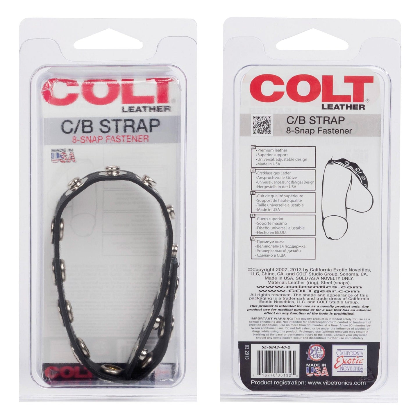 Colt 8 Snap Fastener Leather Strap - Black - Love It Wet