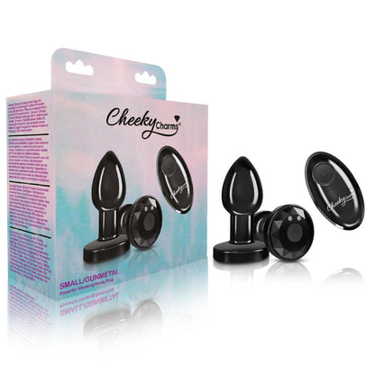 Cheeky Charms - Rechargeable Vibrating Metal Butt Plug With Remote Control - Gunmetal - Small - Love It Wet