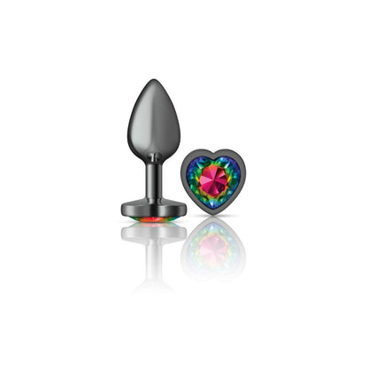 Cheeky Charms-Gunmetal Metal Butt Plug- Heart-Rainbow-Small - Love It Wet