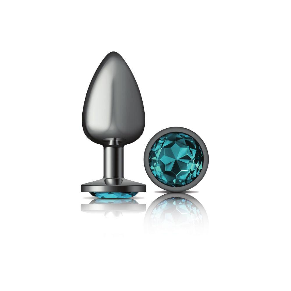 Cheeky Charms-Gunmetal Metal Butt Plug- Round-Teal-Large - Love It Wet