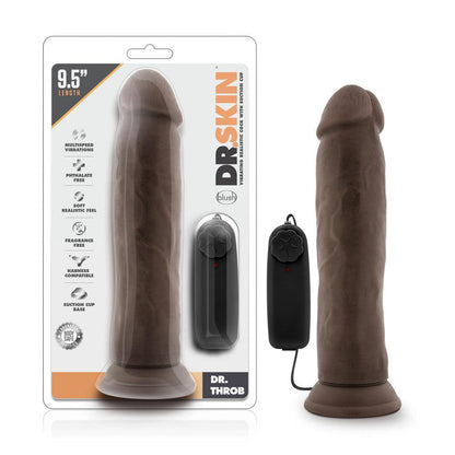 Dr. Skin - Dr. Throb - 9.5 Inch Vibrating Realistic Cock With Suction Cup - Chocolate - Love It Wet