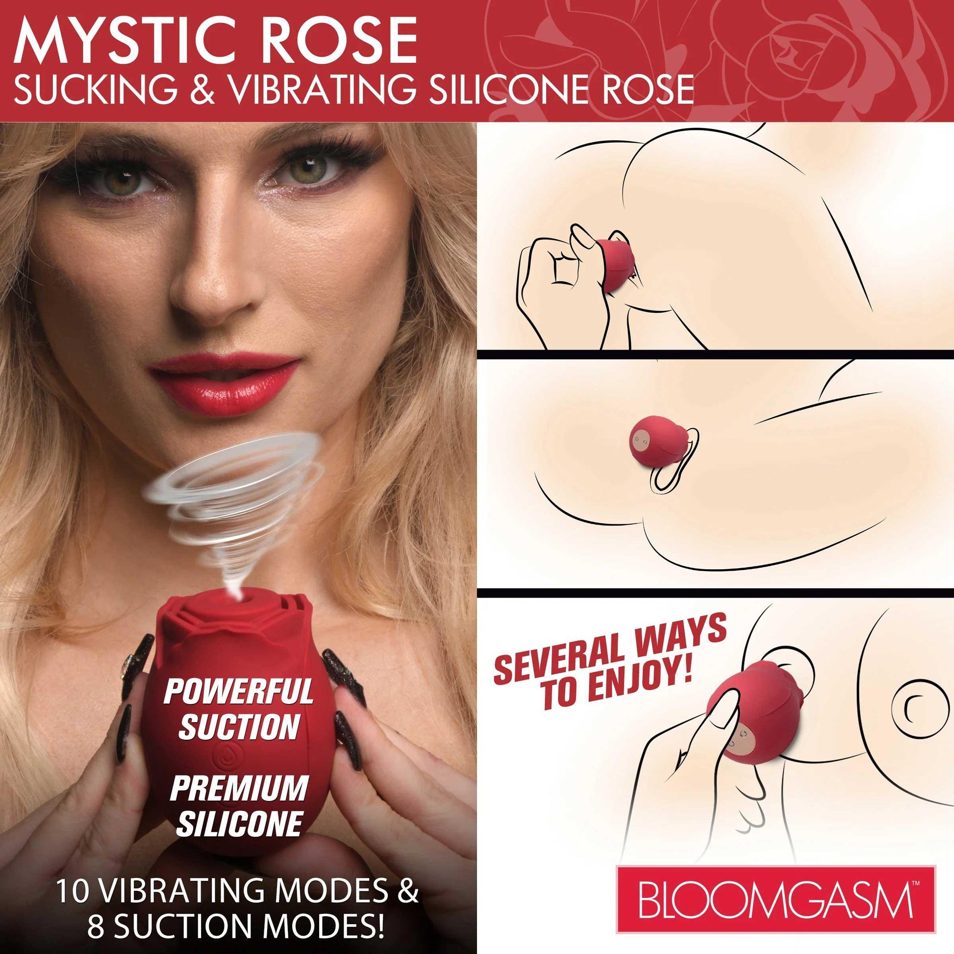 Mystic Rose Sucking and Vibrating Silicone Rose - Red - Love It Wet