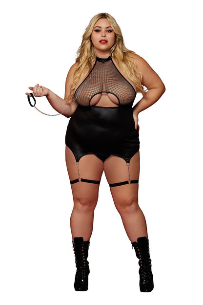 Garter Slip and Leash - Queen Size - Black - Love It Wet