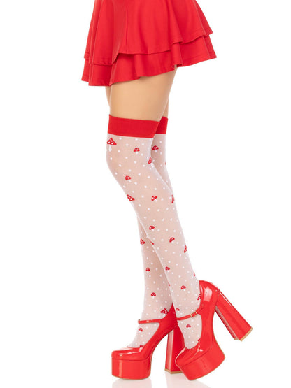 Polka Dot Mushroom Thigh High - One Size - White/red - Love It Wet