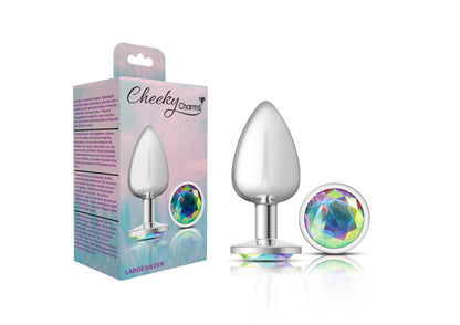 Cheeky Charms-Silver Metal Butt Plug- Round-Clear-Large - Love It Wet